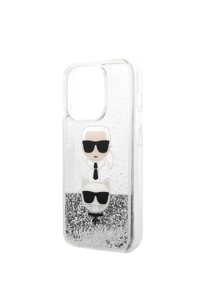 Apple iPhone 14 Pro Max Uyumlu Kılıf Karl Lagerfeld Sıvılı Simli K&C Head Dizayn Kapak