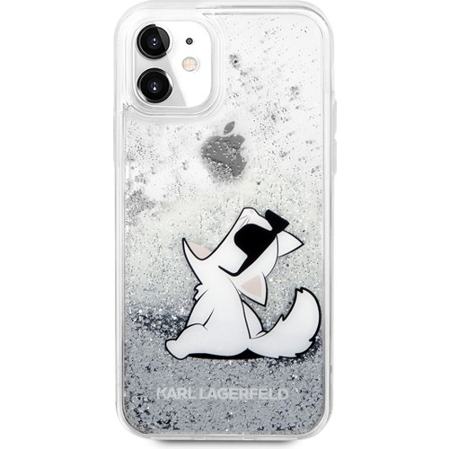 Apple iPhone 11 Uyumlu Kılıf Karl Lagerfeld Sıvılı Simli Choupette Fun Dizayn Kapak