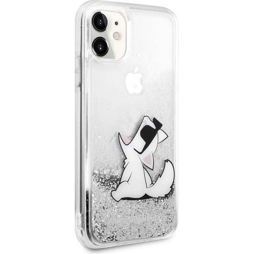 Apple iPhone 11 Uyumlu Kılıf Karl Lagerfeld Sıvılı Simli Choupette Fun Dizayn Kapak