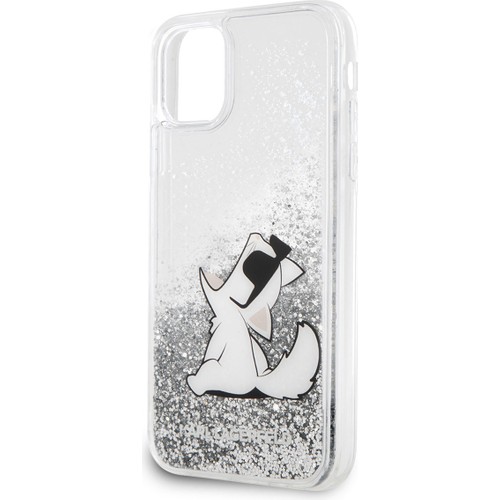 Apple iPhone 11 Uyumlu Kılıf Karl Lagerfeld Sıvılı Simli Choupette Fun Dizayn Kapak