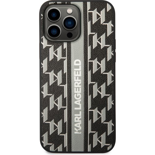 Apple iPhone 14 Pro Max Uyumlu Kılıf Karl Lagerfeld PU Suni Deri Şerit Dizayn Kapak