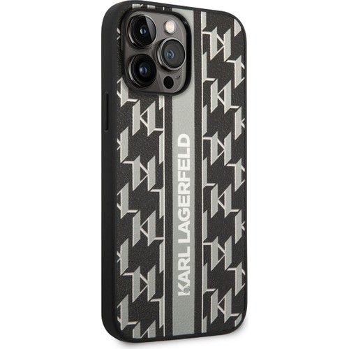 Apple iPhone 14 Pro Max Uyumlu Kılıf Karl Lagerfeld PU Suni Deri Şerit Dizayn Kapak