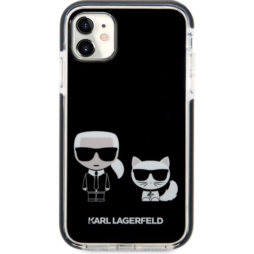 Apple iPhone 11 Uyumlu Kılıf Karl Lagerfeld Kenarları Siyah Silikon K&C Dizayn Kapak