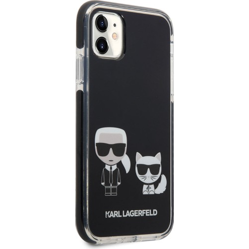 Apple iPhone 11 Uyumlu Kılıf Karl Lagerfeld Kenarları Siyah Silikon K&C Dizayn Kapak