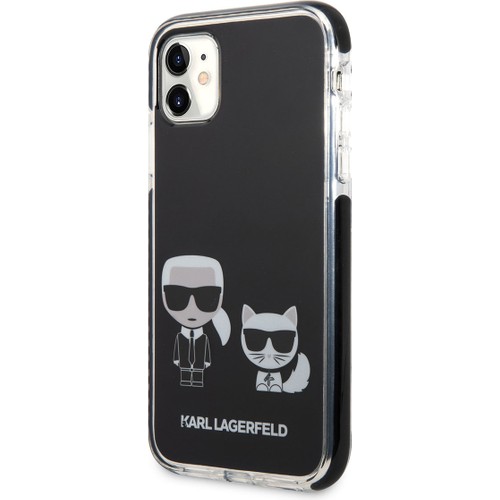 Apple iPhone 11 Uyumlu Kılıf Karl Lagerfeld Kenarları Siyah Silikon K&C Dizayn Kapak