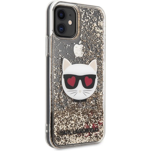 Apple iPhone 11 Uyumlu Kılıf Karl Lagerfeld Sıvılı Simli Choupette Dizayn Kapak