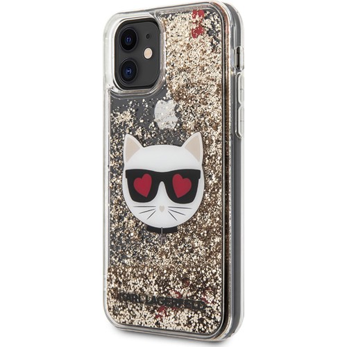 Apple iPhone 11 Uyumlu Kılıf Karl Lagerfeld Sıvılı Simli Choupette Dizayn Kapak