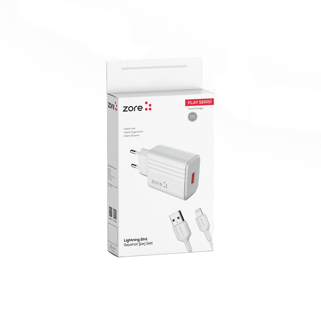 Zore Play Serisi PL1 Lightning 2in1 Seyahat Şarj Aleti 12W - 6