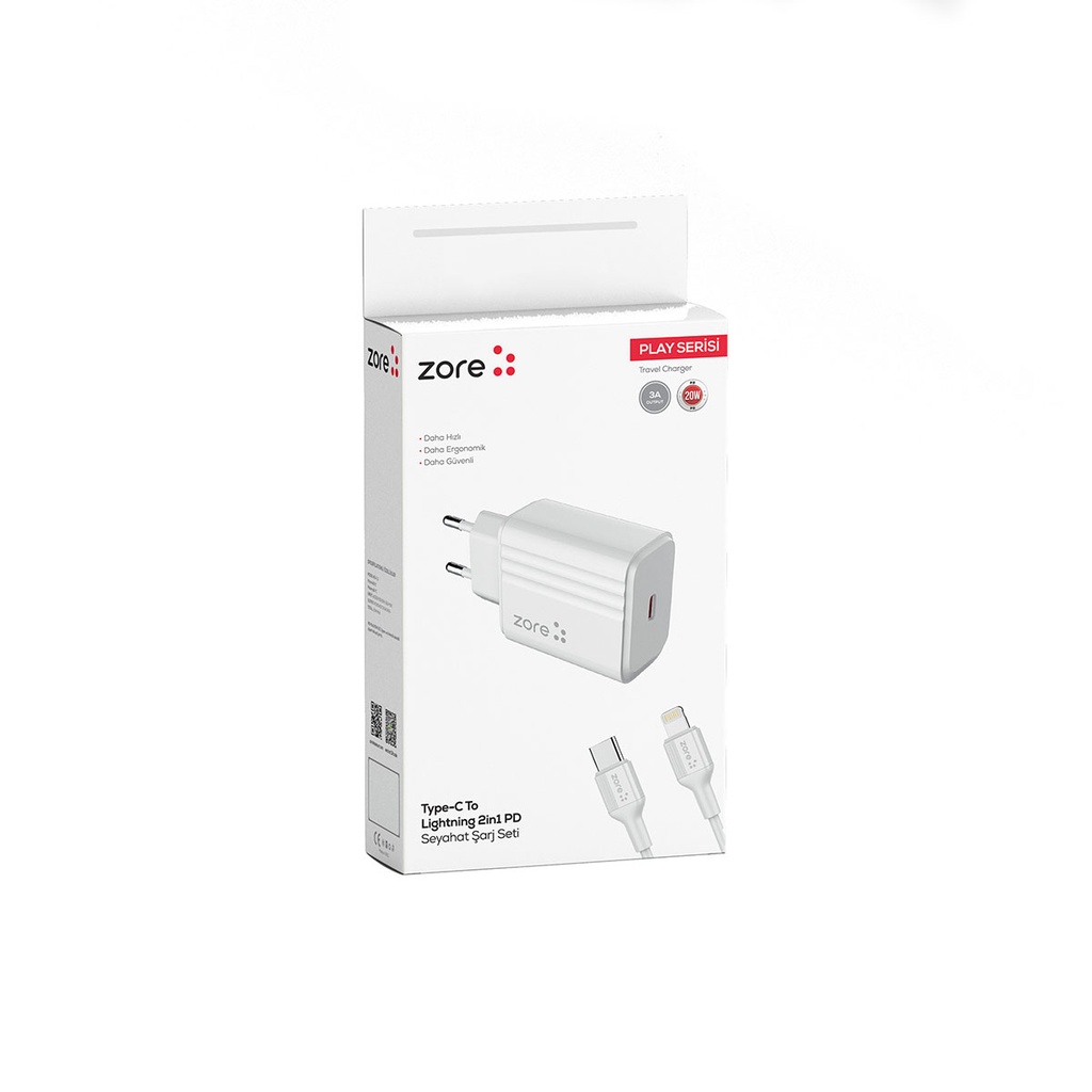 Zore Play Serisi PL2 Type-C to Lightning 2in1 PD Seyahat Şarj Aleti 20W - 6