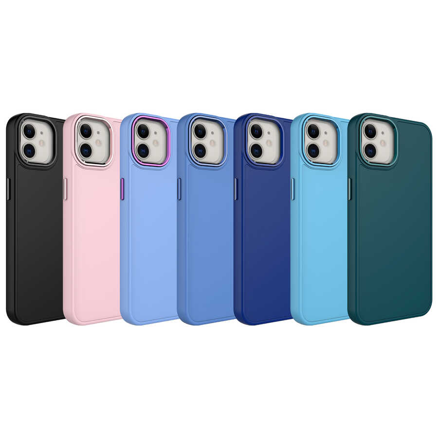 Apple iPhone 12 Uyumlu Kılıf Metal Çerçeve ve Buton Tasarımlı Silikon Zore Luna Kapak - 1