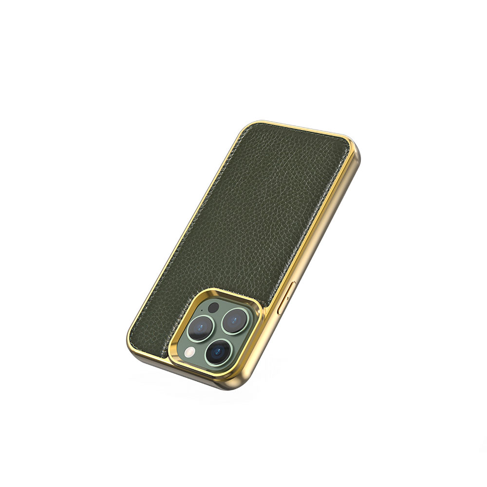 Apple iPhone 13 Mini Uyumlu Kılıf Wiwu Genuine Leather Gold Calfskin Orjinal Deri Kapak - 3