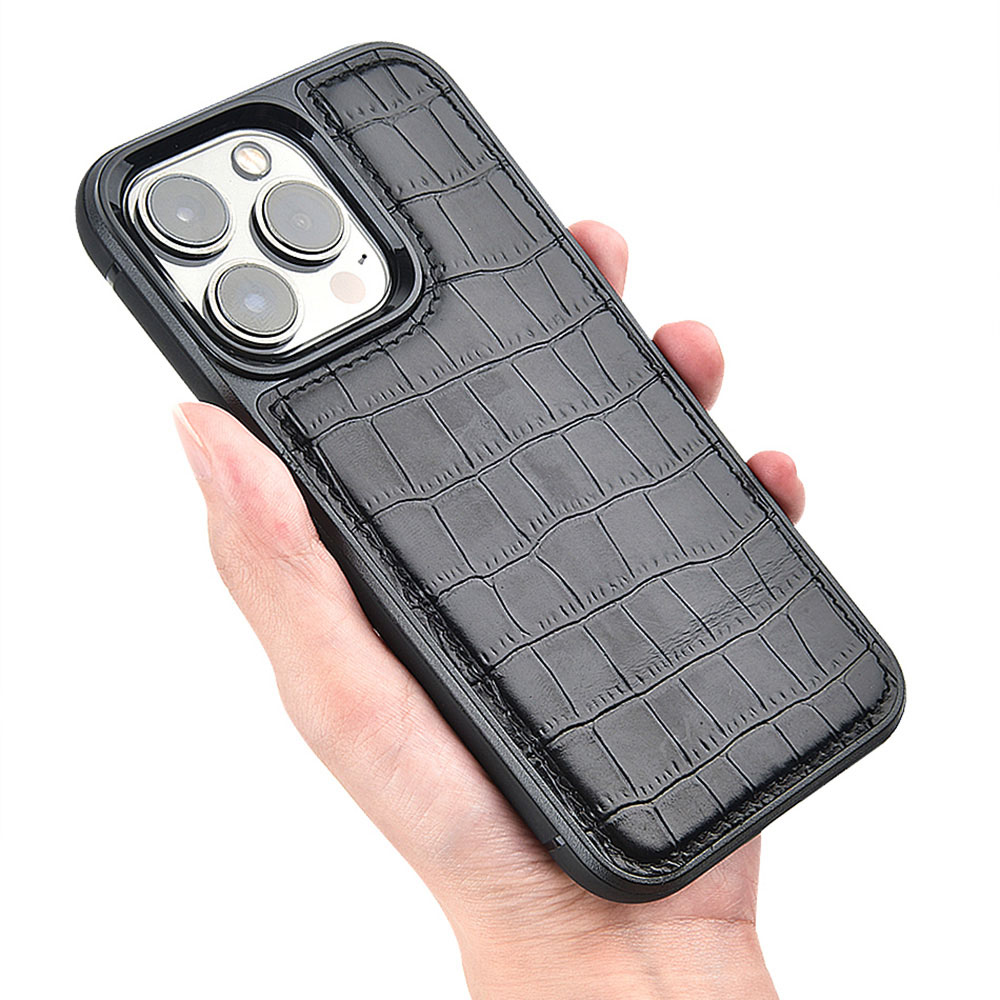 Apple iPhone 13 Uyumlu Kılıf Wiwu Croco Pattern Calfskin Orjinal Deri Kapak - 1