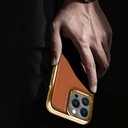 Apple iPhone 13 Uyumlu Kılıf Wiwu Genuine Leather Gold Calfskin Orjinal Deri Kapak - 8