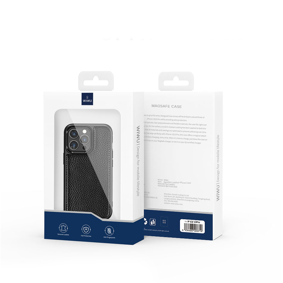Apple iPhone 13 Uyumlu Kılıf Wiwu Genuine Leather Plastic Calfskin Orjinal Deri Kapak - 4