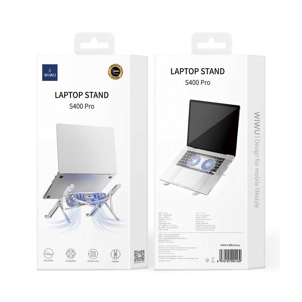 Wiwu S400 Pro Çift Fanlı Işıklı Katlanabilir Ayarlanabilir Laptop Standı 5W 3000RPM - 7