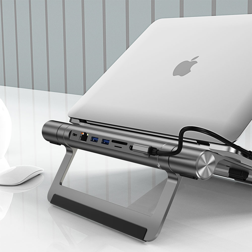 Wiwu A821CH 8in1 Hub Bağlantı İstasyonlu Notebook Laptop Standı PD3.0/USB3.0/RJ45 (1000Mbps)/SD/TF/HDMI (4K@30Hz) - 8