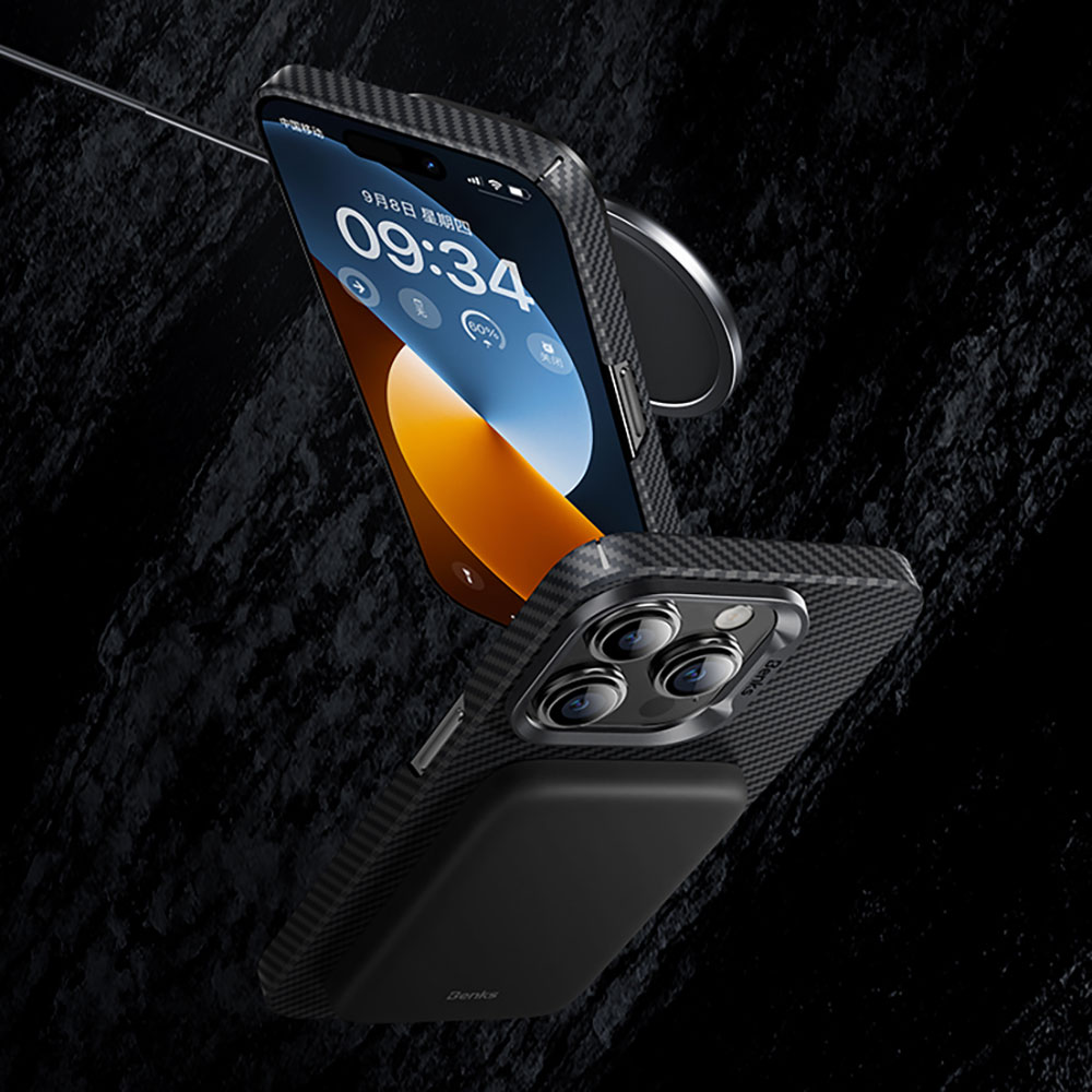 Apple iPhone 15 Pro Max Uyumlu Kılıf Magsafe Özellikli Karbon Fiber Benks Essential ArmorAir 600D Kevlar Kapak - 4