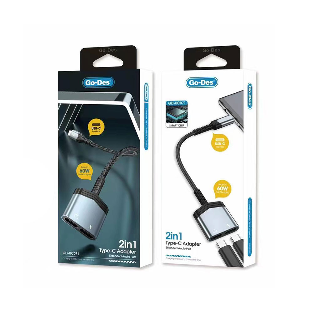 Go Des GD-UC071 Type-C 2in1 Şarj ve Ses Adaptörü - 1