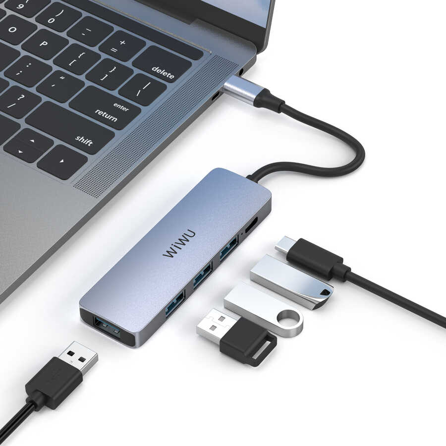 Wiwu Alpha A541BC 5 in 1 Type-C Hub 60W Pd Şarj Destekli Usb Çoğaltıcı - 1