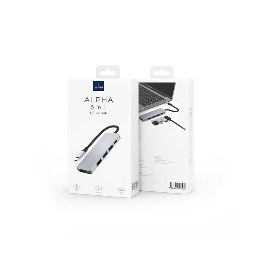 Wiwu Alpha A541BC 5 in 1 Type-C Hub 60W Pd Şarj Destekli Usb Çoğaltıcı - 4