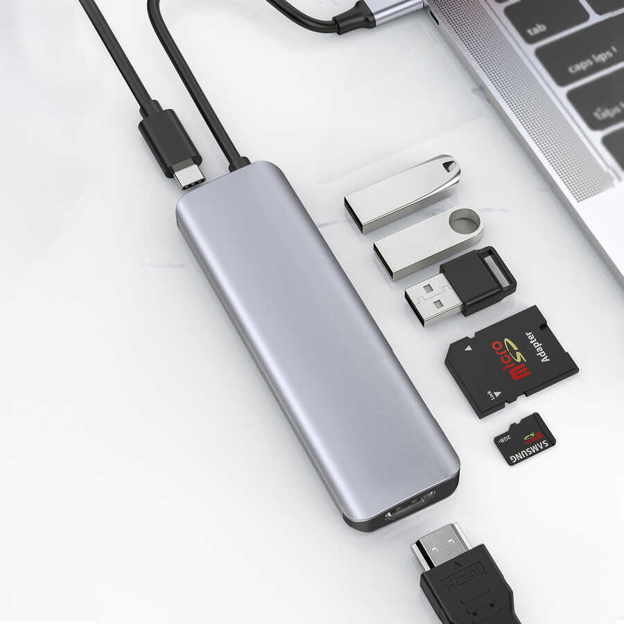 Wiwu Alpha A731HC 7 in 1 Type-C Hub 100W Şarj Destekli SD Kart-Hdmi-Usb Çoğaltıcı - 4