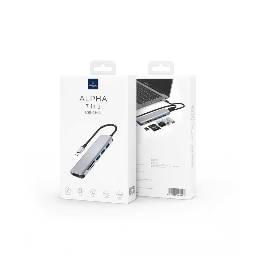 Wiwu Alpha A731HC 7 in 1 Type-C Hub 100W Şarj Destekli SD Kart-Hdmi-Usb Çoğaltıcı - 5