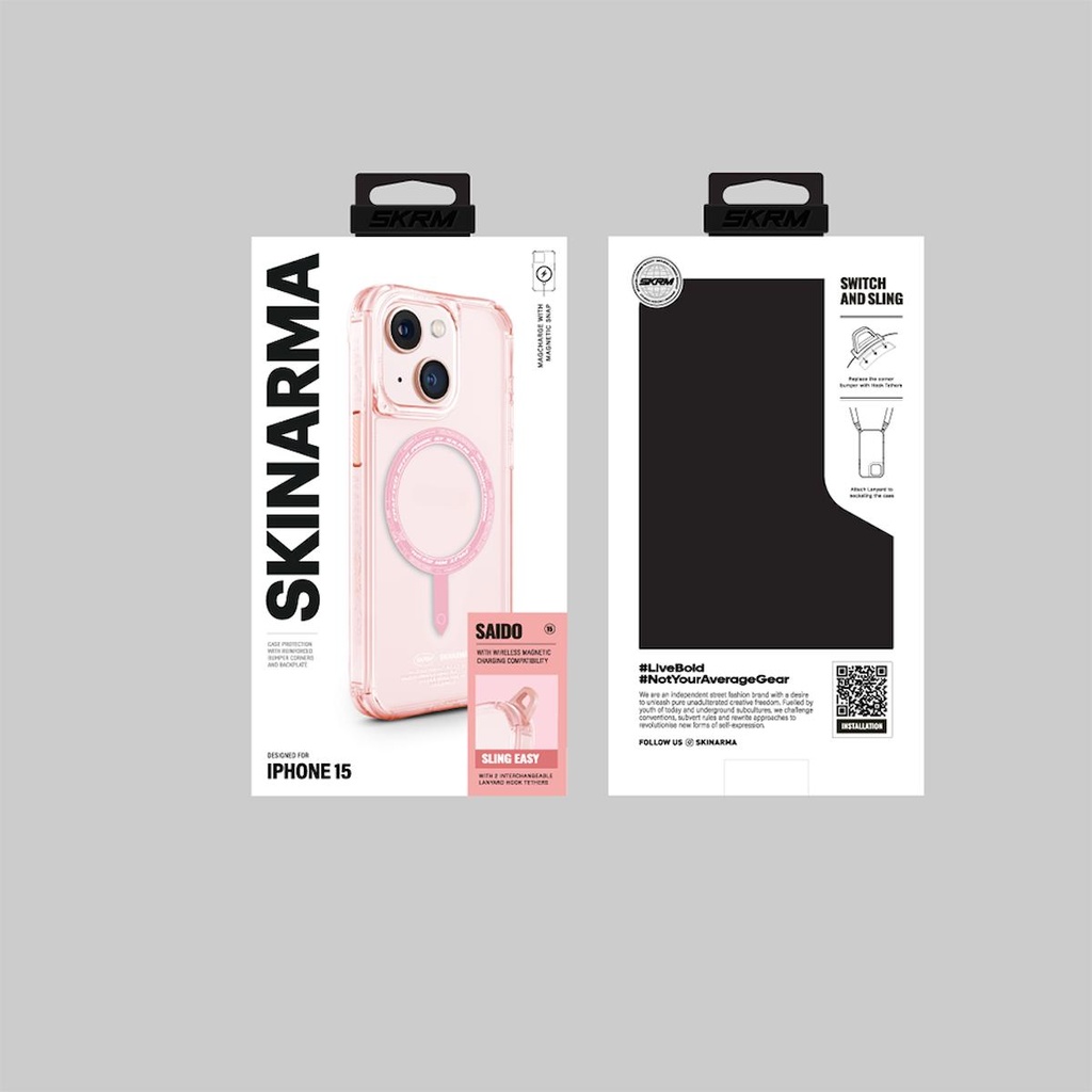 Apple iPhone 15 Uyumlu Kılıf SkinArma Şeffaf Airbag Tasarımlı Magsafe Şarj Özellikli Saido Kapak