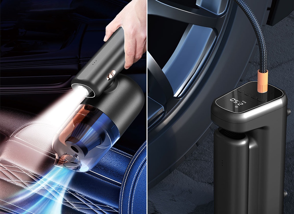 Wiwu Wi-Ai002 5in1 Oto Araç Lastik Şişirme Pompası - Oto Araç Süpürgesi - Vakum Makinesi - Fener Dijital Ekranlı Araç Hava Kompresörü - 8