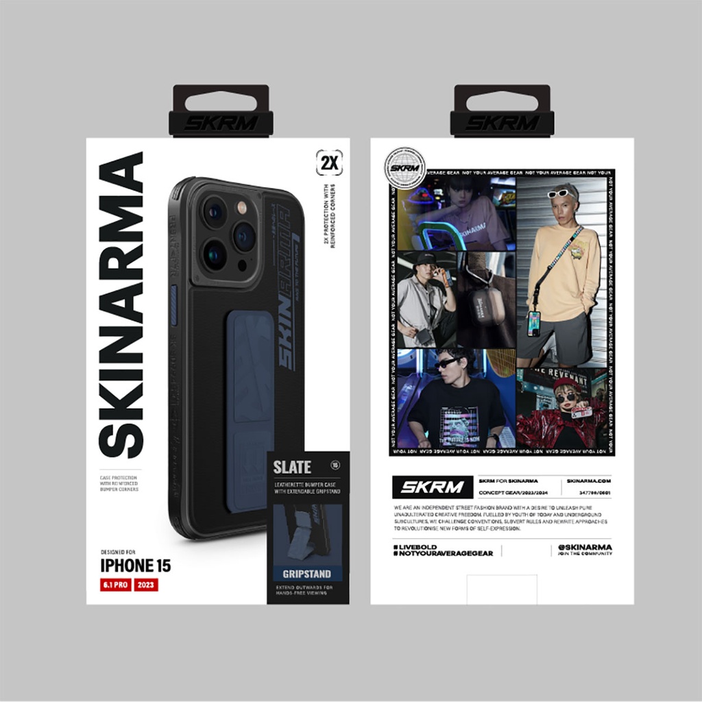 Apple iPhone 15 Pro Uyumlu Kılıf SkinArma Standlı Deri Görünümlü Slate Kapak - 4