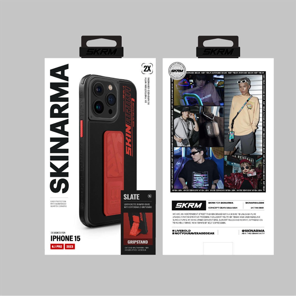 Apple iPhone 15 Pro Uyumlu Kılıf SkinArma Standlı Deri Görünümlü Slate Kapak
