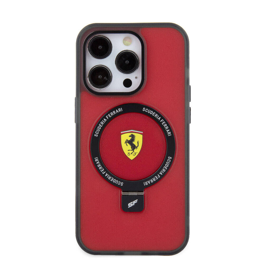 Apple iPhone 15 Pro Max Uyumlu Kılıf Ferrari Magsafe Şarj Özellikli Standlı Buzlu Yüzey Dizayn Kapak - 9