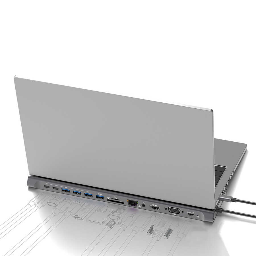 Go Des GD-9120 14 in 1 Stand Özellikli Type-C Hub SD Kart-RJ45-HDMI-VGA-Usb Çoğaltıcı - 1