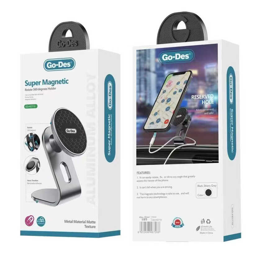 Go Des GD-HD719 360 Derece Dönebilen Magnetik Araç İçi Telefon Tutucu Düz Zemin Versiyon - 1