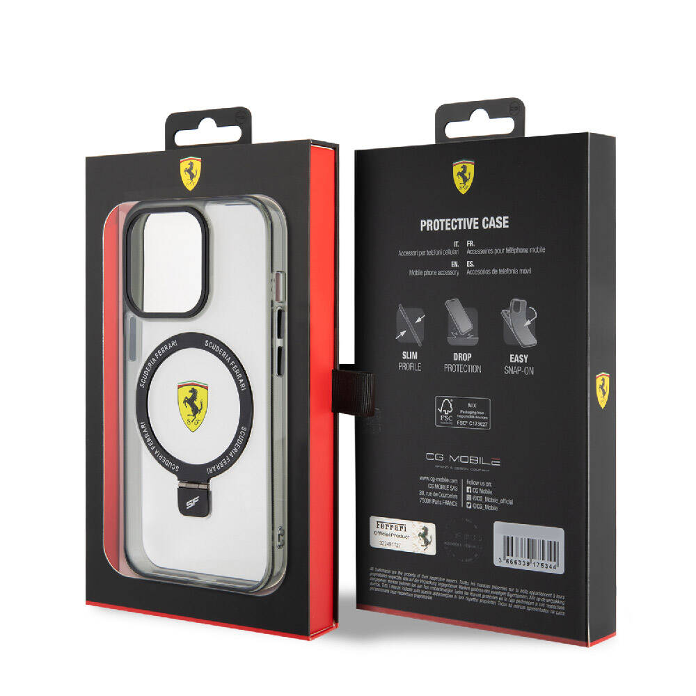 Apple iPhone 15 Pro Max Uyumlu Kılıf Ferrari Magsafe Şarj Özellikli Standlı Buzlu Yüzey Dizayn Kapak - 25