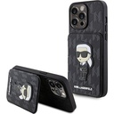Apple iPhone 15 Pro Max Uyumlu Kılıf Karl Lagerfeld Standlı Kartlıklı Saffiano Monogram İkonik Metal Logo Orjinal Lisanslı Kapak