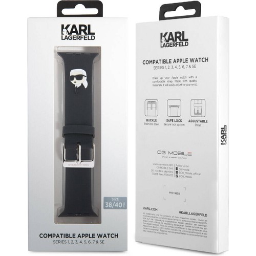 Apple Watch 38mm Uyumlu Karl Lagerfeld Orjinal Lisanslı İkonik Karl Head Logolu Silikon Kordon