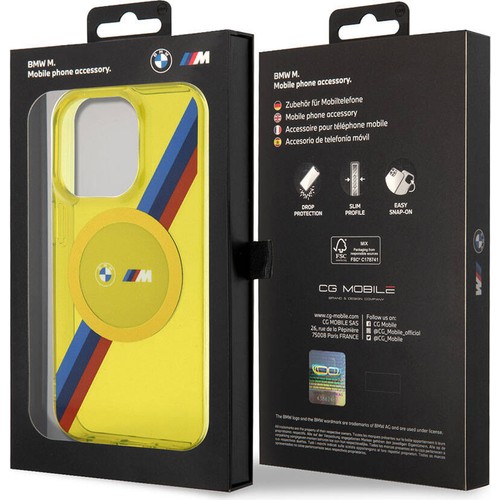 Apple iPhone 15 Pro Max Uyumlu Kılıf BMW Magsafe Şarj Özellikli Transparan Tricolor Stripes Orjinal Lisanslı Kapak