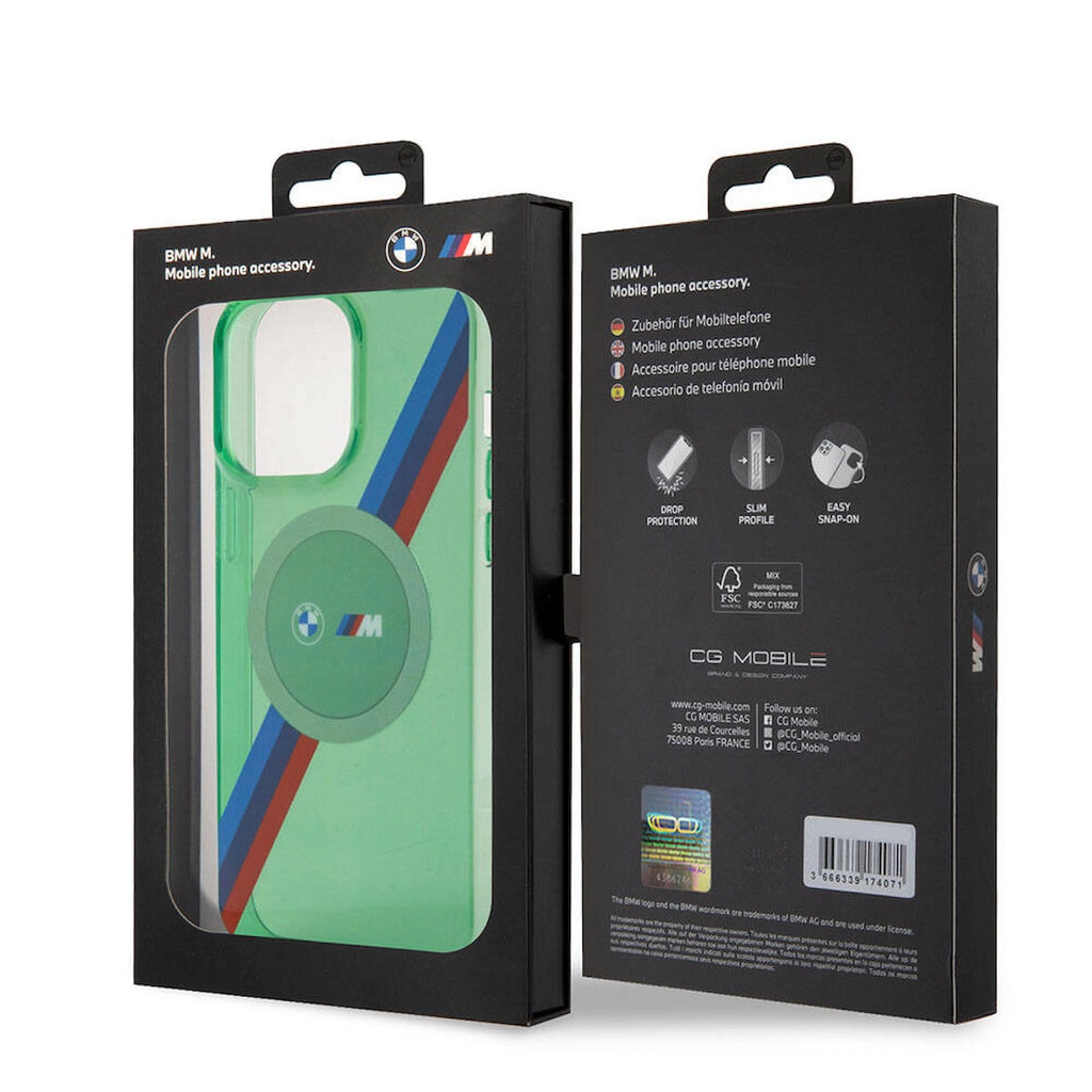 Apple iPhone 15 Pro Max Uyumlu Kılıf BMW Magsafe Şarj Özellikli Transparan Tricolor Stripes Orjinal Lisanslı Kapak