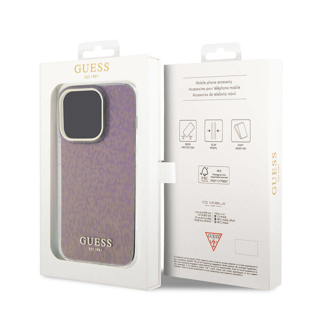 Apple iPhone 15 Pro Max Uyumlu Kılıf Guess Orjinal Lisanslı Yazı Logolu Mirror Disco Kapak