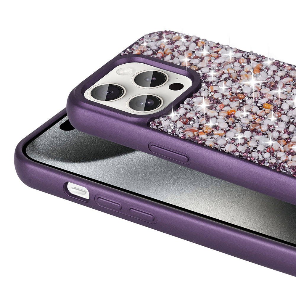 Apple iPhone 15 Pro Max Uyumlu Kılıf Parlak Taşlı Tasarım Zore Linea Kapak - 7