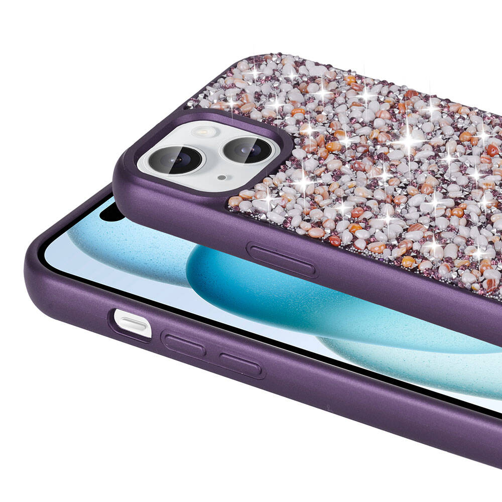 Apple iPhone 15 Uyumlu Kılıf Parlak Taşlı Tasarım Zore Linea Kapak - 4