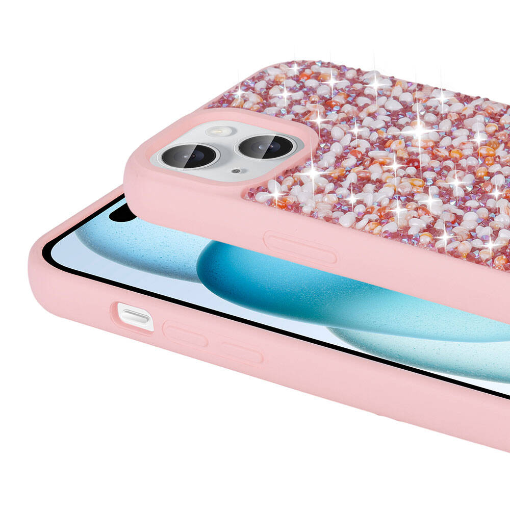 Apple iPhone 15 Uyumlu Kılıf Parlak Taşlı Tasarım Zore Linea Kapak - 8