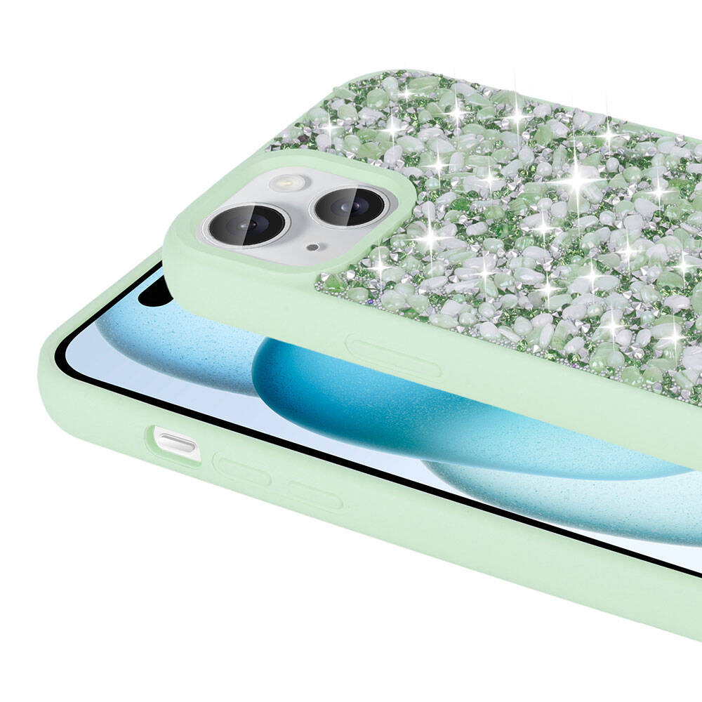 Apple iPhone 15 Uyumlu Kılıf Parlak Taşlı Tasarım Zore Linea Kapak - 9