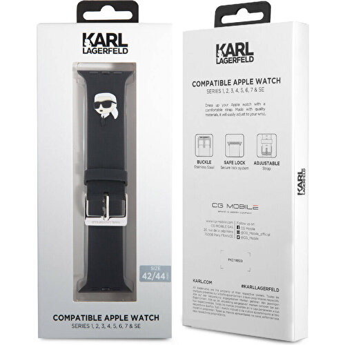 Apple Watch 42mm Uyumlu Karl Lagerfeld Orjinal Lisanslı İkonik Karl Head Logolu Silikon Kordon