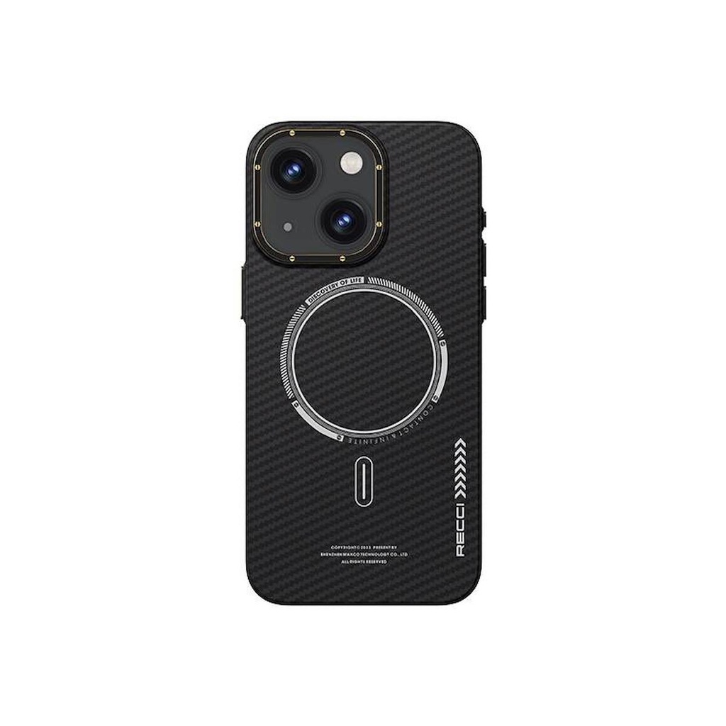 Apple iPhone 15 Plus Uyumlu Kılıf Recci Machinist Serisi Magsafe Şarj Özellikli Magnetik Karbon Kapak