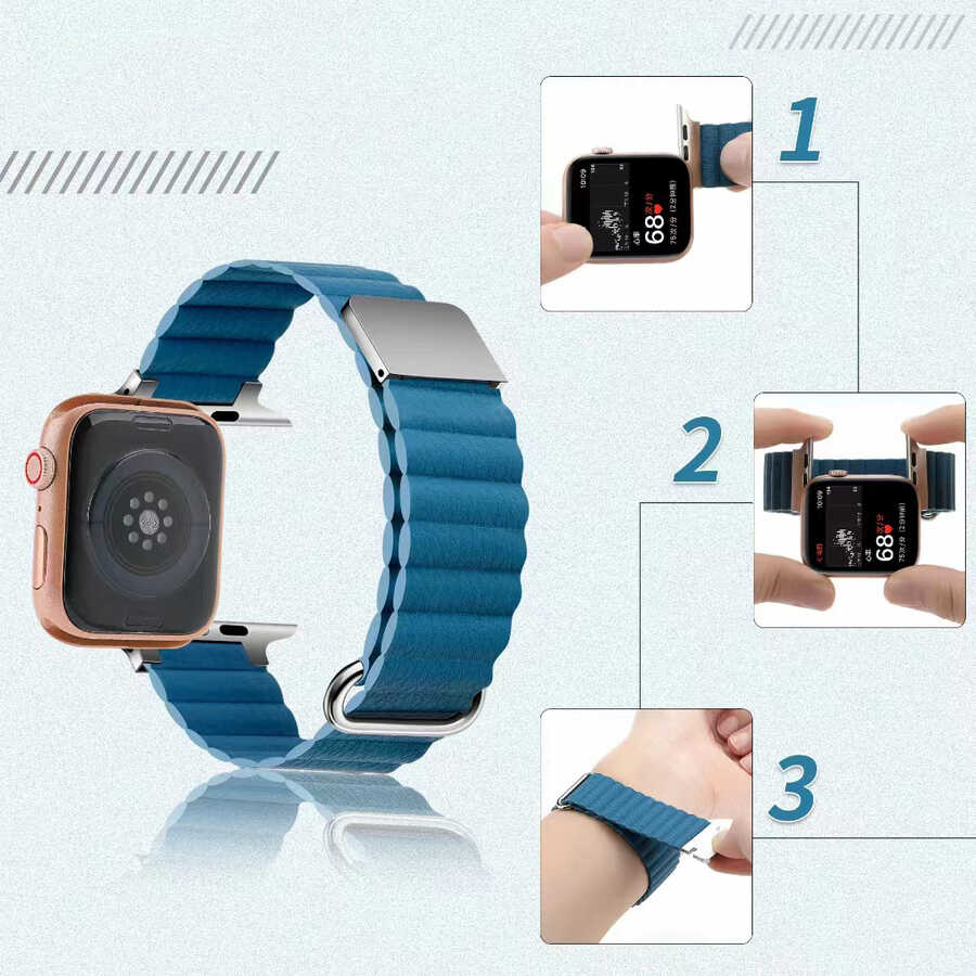 ​​​Apple Watch 40mm Uyumlu KRD-78 PU Deri Kordon Strap Kayış - 2