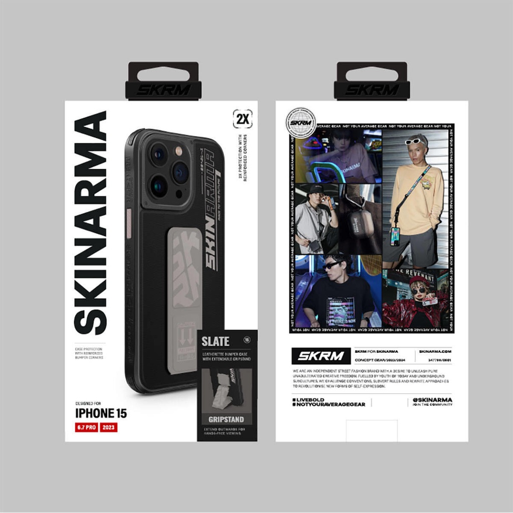 Apple iPhone 15 Pro Max Uyumlu Kılıf SkinArma Standlı Deri Görünümlü Slate Kapak