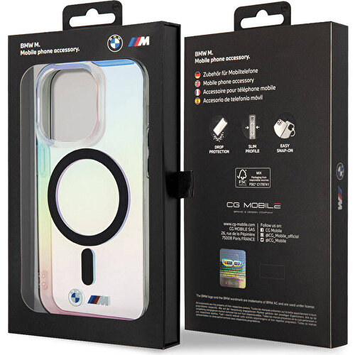 Apple iPhone 15 Pro Max Uyumlu Kılıf BMW Magsafe Şarj Özellikli Transparan Renk Geçişli Iridescent Orjinal Lisanslı Kapak