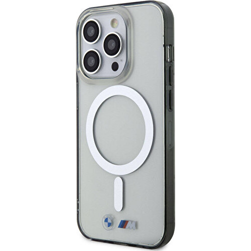 Apple iPhone 15 Pro Max Uyumlu Kılıf BMW Magsafe Şarj Özellikli Transparan Silver Ring Orjinal Lisanslı Kapak