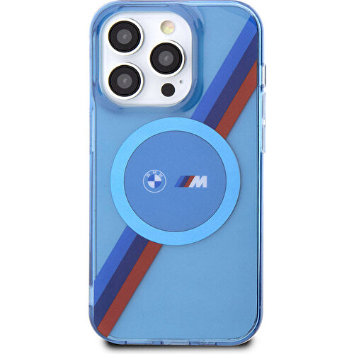 Apple iPhone 14 Pro Uyumlu Kılıf BMW Magsafe Şarj Özellikli Transparan Tricolor Stripes Orjinal Lisanslı Kapak
